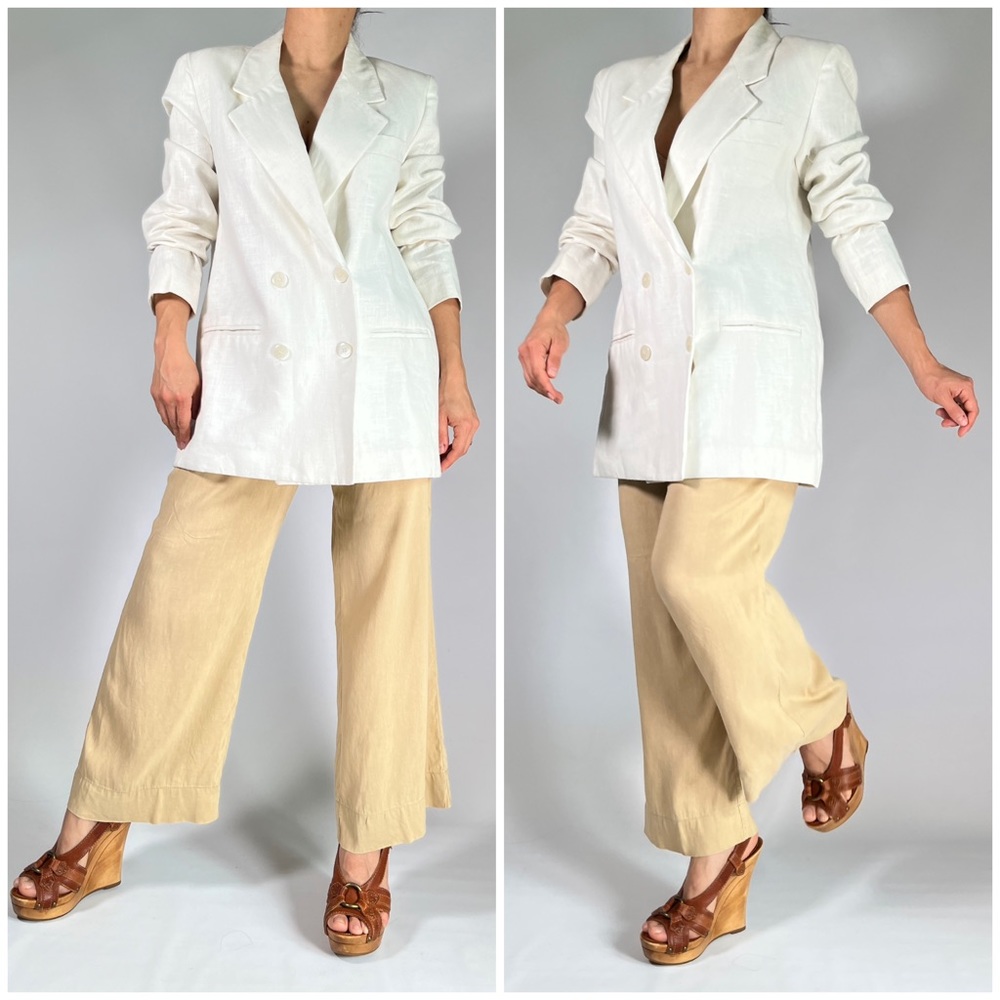 CASUAL CORNER & Company 100% linen double breasted jacket blazer suit